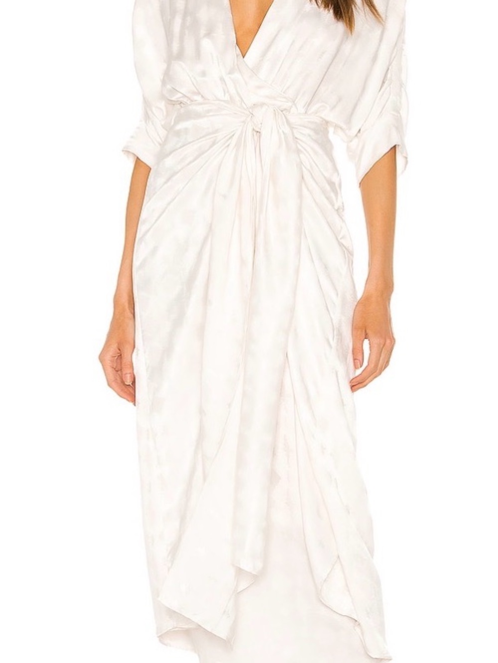 REVOLVE White Satin Midi Wrap Dress